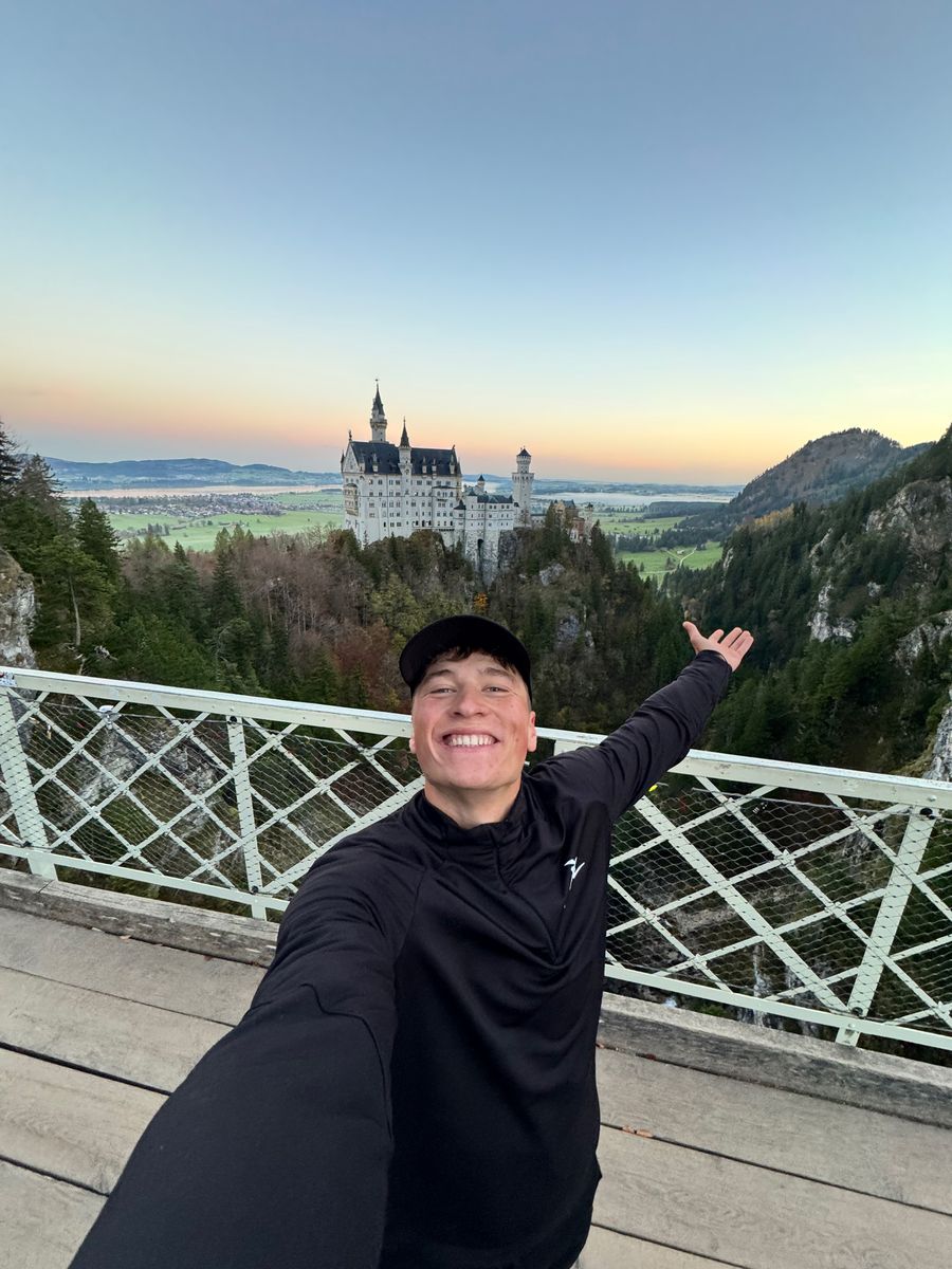 Kim at Neuschwanstein Castle at the finish of his run across Germany